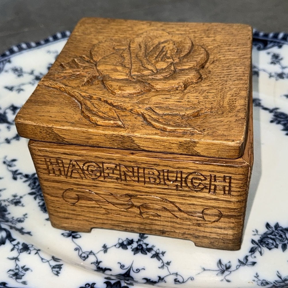 Hand Carved Wooden Box Primitive Rose Antique Tramp Art Style Cottage Decor